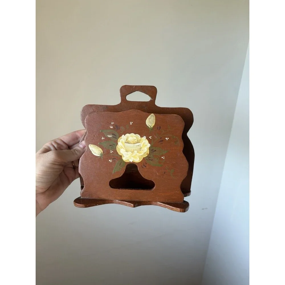 Vintage Wood Free-Standing Tabletop Napkin/ letter Holder
